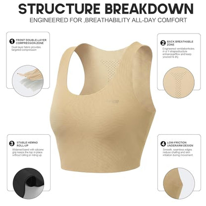 Chest Binder FTM,Moderate Compression Pullover Binder Bra for Women - color: Nude, size: Small