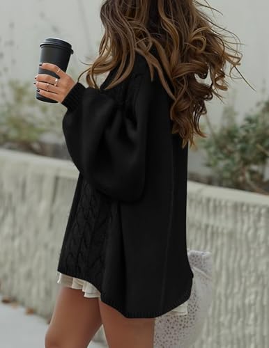 ZESICA Women's Oversized Chunky Knit Cardigan Sweaters Fall Fashion - color: Black, size: Medium