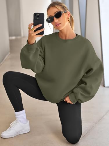 EFAN Womens Oversized Sweatshirt Crewneck Sweater Casual Fall Outfits 2026 - color: Armygreen, size: Medium