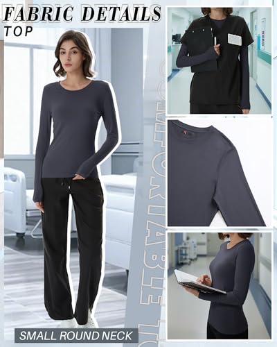Xaatren 4 Pack Women's Underscrub Long Sleeve Nurse Shirts - color: Black, White, Dark Gray, Army Green, size: X-Small