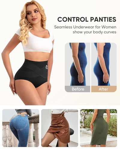 Women's Cotton Underwear High Waisted Post Partum Soft Panties 4 Pack - color: D-multicolor, size: Large