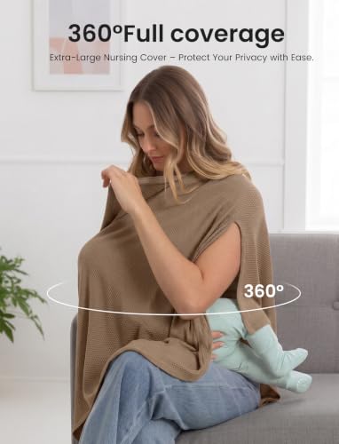 PATPAT Mesh Nursing Cover, Breathable Solid Knit Poncho, Khaki - color: Khaki