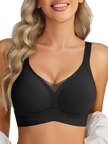 Avidlove Womens Wireless Bras Full Coverage Seamless Bra Comfortable Bralette Everyday Bras - color: Black, size: X-Large