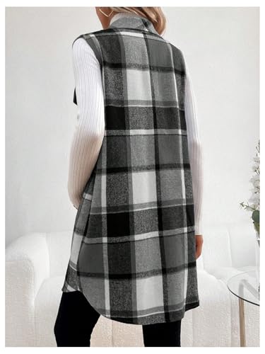 MakeMeChic Women's Maternity Plaid Flannel Vest Collared Pregnancy Coat - color: Black and White, size: X-Large