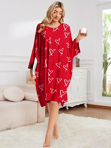 CRIPOM Plus Size Moo Moos for Women Oversized Sleep Shirts with Pockets - color: Red Heart