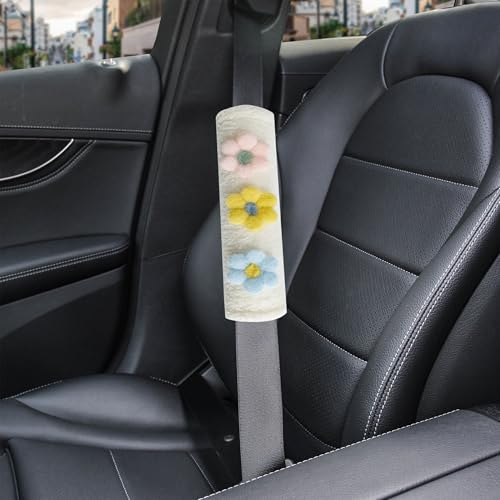 Amooca 2-Pack Braid Pattern Seat Belt Covers Shoulder Pads for Car & Bag - color: Light Blue Yellow Pink Flower