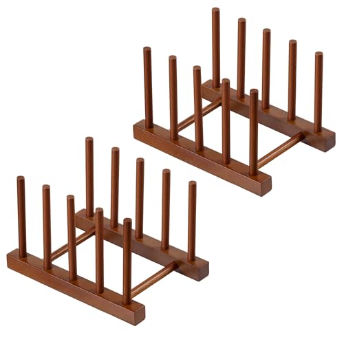 HBlife 2 Packs Teak Wooden Dish Drying Rack Stand Kitchen Plate Organizer - color: Teak 4 Slots 2pcs