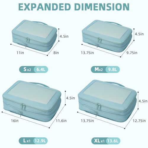 BAGAIL 4 Set/6 Set/8 Set Compression Packing Cubes Travel Accessories Expandable Packing Organizers (Square Mesh, 06-Dusty Blue) - color: 06-Dusty Blue, style: Square Mesh