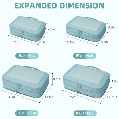 BAGAIL 4 Set/6 Set/8 Set Compression Packing Cubes Travel Accessories Expandable Packing Organizers (Square Mesh, 06-Dusty Blue) - color: 06-Dusty Blue, style: Square Mesh