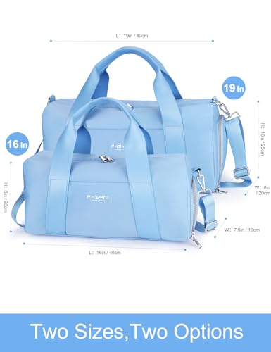 19" Blue Personal Gym Bag for Women,with Shoe Compartment & Wet Pocket - color: Blue, size: 19" Medium Size