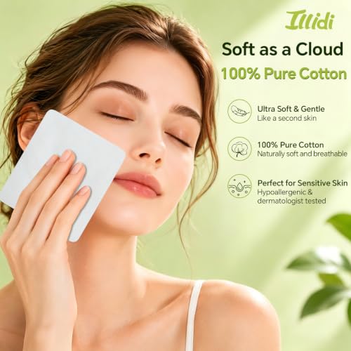 ILLIDI Premium Extra Large Cotton Pads 180 Count, Soft Face Pads - size: 180 Count (3.5''*4.3'')