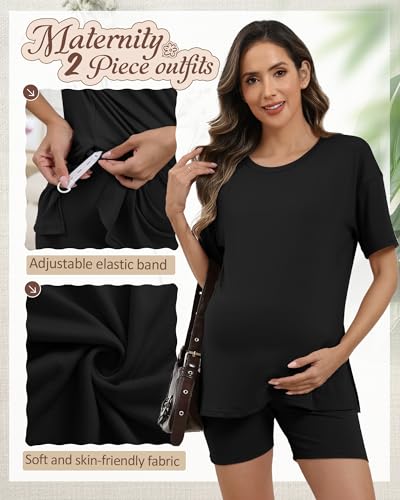 Women's Maternity Pajamas Set 2 Piece Outfits - color: Black, size: X-Large