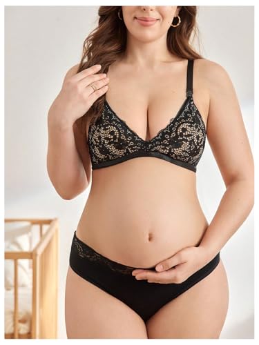 MakeMeChic Women's Nursing Bras for Breastfeeding Lace Maternity Lingerie - color: Black Lace, size: Medium