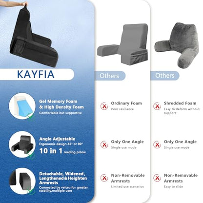 Kayfia Reading Pillow, Gel Memory Foam Back Rest Pillow, 19", Black - color: Black, size: Standard(19'')