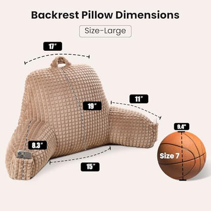Reading Pillow with Arms for Bed Sitting,Khaki Flannel - color: Khaki, size: Large(19")