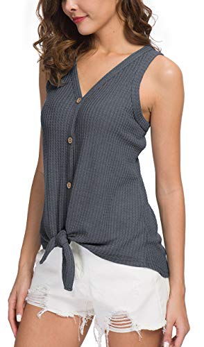 IWOLLENCE Womens Button Tank Tops Tie Front Knot - color: Dark Gray, size: X-Large