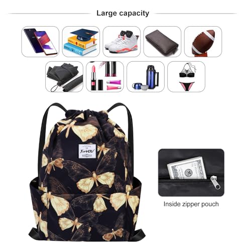 XEYOU Drawstring Backpack Bag Sport Gym Sackpack Beach Cinch Bag - color: Butterfly