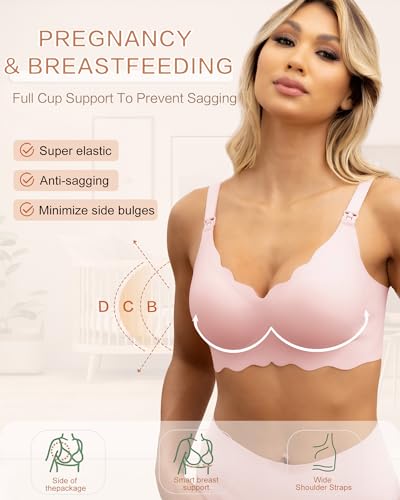 As Fairy Scalloped Nursing Bra Wireless Jelly Support Maternity Bra - color: Oyster Pink, size: Medium