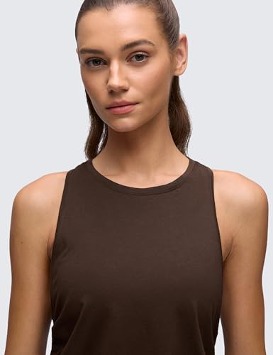 CRZ YOGA Pima Cotton Ruched Tank Top - color: Hot Fudge Brown, size: Large