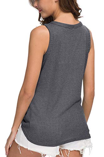IWOLLENCE Womens Button Tank Tops Tie Front Knot - color: Dark Gray, size: Large