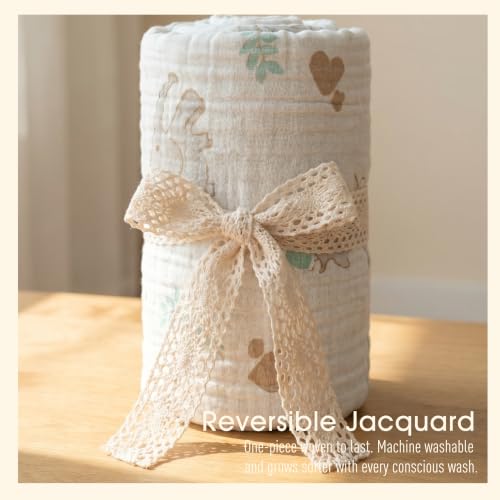 Muslin Baby Blanket, Organic Cotton Blend Jacquard (Elephant) - color: Forest Elephant Grey