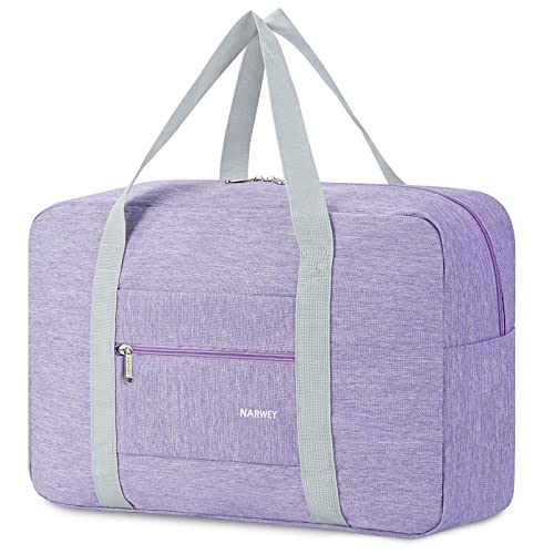 Narwey Personal Item Travel Bag, Foldable Carry on Duffle Bag for Women Men - color: AA-Thick Series Light Purple, size: without Shoulder Strap