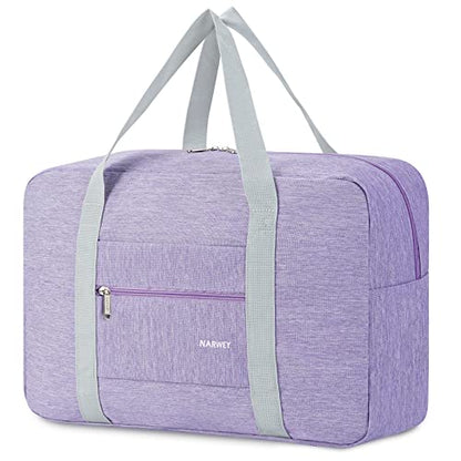 Narwey Personal Item Travel Bag, Foldable Carry on Duffle Bag for Women Men - color: AA-Thick Series Light Purple, size: without Shoulder Strap