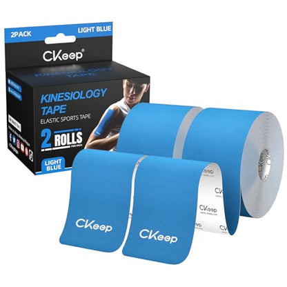 CKeep Kinesiology Tape, Uncut Elastic Athletic Tape 2 Rolls, Light Blue
