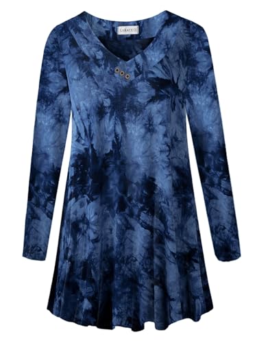LARACE Women Plus Size Tunic Tops Long Sleeve Shirts for Leggings - color: T09-darkblue, size: 5X
