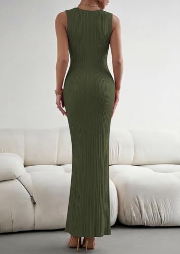 PRETTYGARDEN Women's Knit Bodycon Maxi Going Out Dresses - color: Army Green, size: Medium