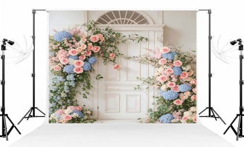 Kate 8×8ft (2.5×2.5m) White Wall Backdrop Photography Arched Flower Vine Door Birthday Party Party Vacation Wedding Maternity Portrait Background Photography Studio Props Photo Video - size: 8×8ft