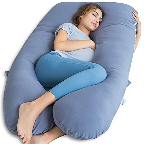 QUEEN ROSE Cooling Pregnancy Pillow, U Shaped Maternity Body Pillow, Blue - color: Blue