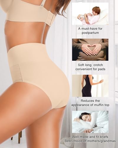 Eiggam Tummy Control Underwear Soft High Waisted underwear Full Coverage Briefs Breathable Postpartum Cotton Womens Panties - color: Multicoloured D - 3 Pack, size: Medium