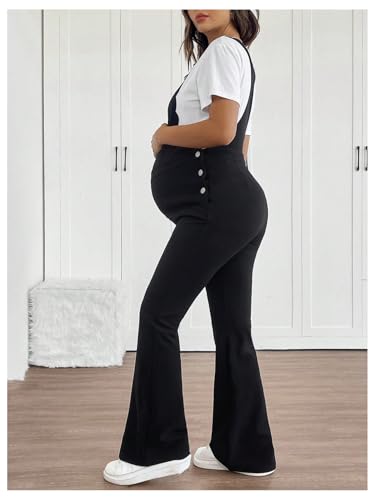 OYOANGLE Women's Maternity Side Button Jumpsuit Sleeveless Overalls - color: Black, size: Medium
