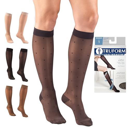 Truform Sheer Compression Stockings, 15-20 mmHg, Women's Knee High Length, Dot Pattern, Charcoal, Medium - color: Charcoal, size: Medium (1 Pair), style: Dot Pattern
