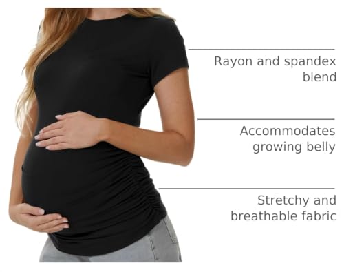 3 Pack Womens Maternity Shirts, Crew Neck Maternity Top Short Sleeve - color: Black/White/Dark Grey, size: Medium