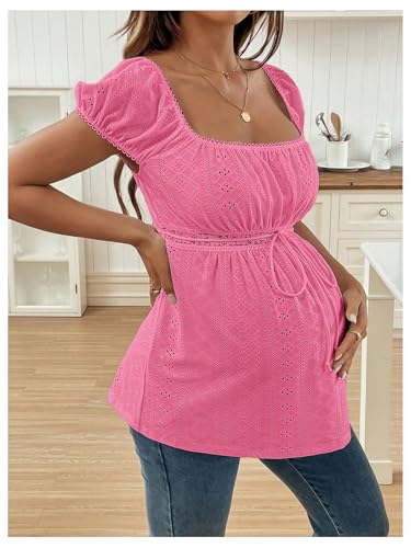 MakeMeChic Women's Maternity Blouse Tops Cute Shirt White Babydoll Tops - color: Pink Plain, size: X-Large