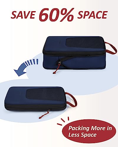 Bagsmart Compression Packing Cubes, Travel Bag Cruise Ship Essentials - color: Dark Blue, size: 6 Set