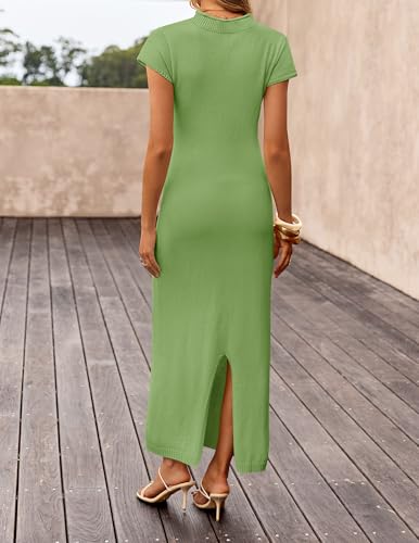 ZESICA Womens Bodycon Knit Short Sleeve Sweater Maxi Dress - color: Green, size: Medium