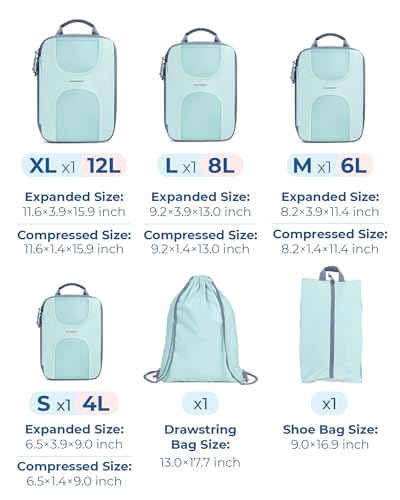BAGSMART 6 Set Compression Packing Cubes, Travel Luggage Organizer Bags - color: 06-Sky Blue