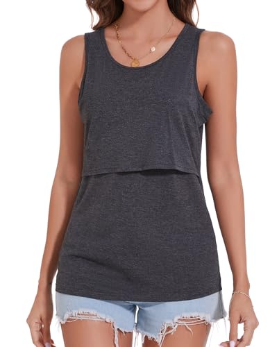 Sosolism Women’s Maternity Nursing Tank Top for Breastfeeding S-XXL - color: Dark Grey, size: Large