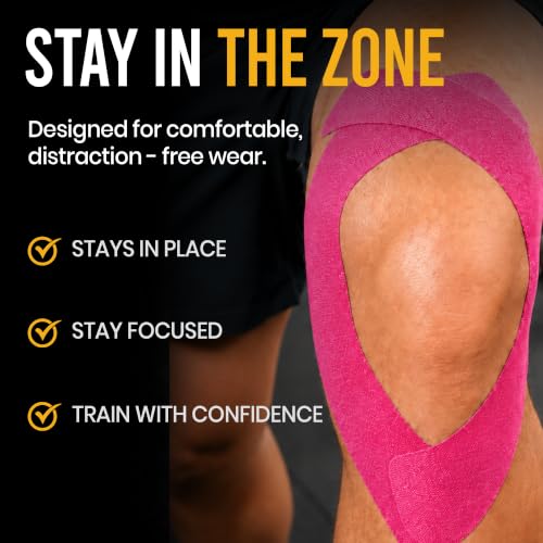 Precut Kinesiology Tape with Tin, 40 Strips 2"×10", Pink - color: Pink