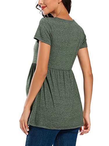 Jezero Women's Maternity Tops Short & Long Sleeve Side Ruching Round Neck Shirts - color: 05aa-hunterbe, size: Medium