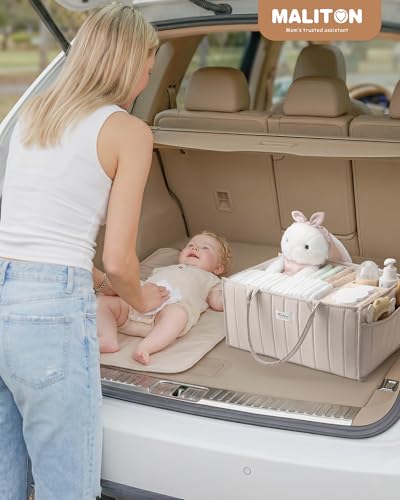 Maliton Baby Diaper Caddy Organizer with 2 Side Pockets, Portable, Beige - color: Beige