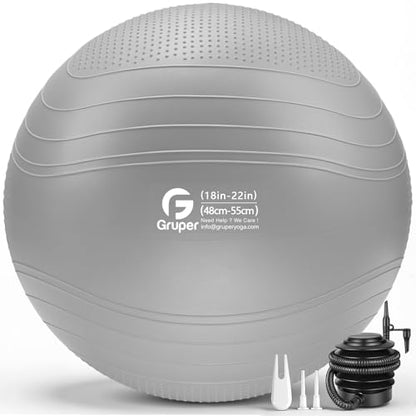 Gruper Yoga Ball, Extra Thick Non Slip Exercise Ball, 4 Sizes - color: ['Grey'], size: 22 Inch (55cm),m