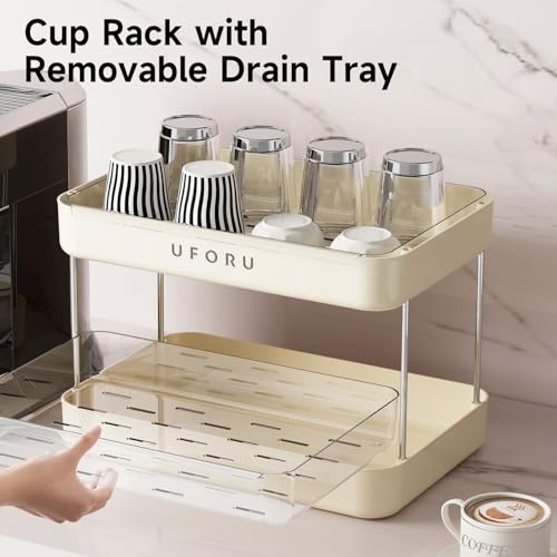 UFORU Countertop Coffee Station Organizer,Cup Rack,Mug & Wine Glass Holder - color: Cream White