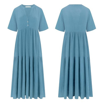R.Vivimos Womens Summer Cotton Casual Flowy Maxi Dress - color: Blue, size: X-Large