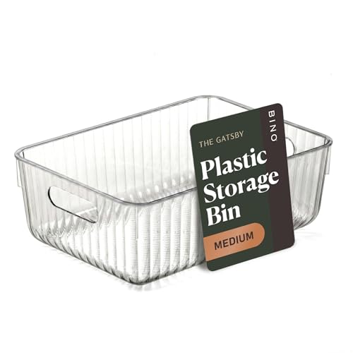 BINO | Plastic Storage Bins, Medium | THE GATSBY COLLECTION | Clear Storage Bins for Organization | Pantry Organizers | Kitchen Organizer | Fridge & Freezer Organizer | Cabinet Plastic Containers - size: Medium