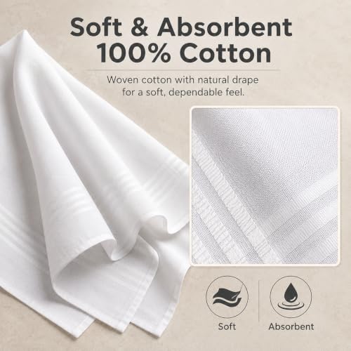 Perry Ellis 12 Pack Handkerchief (100% Cotton White with Satin Border, 16" x 16")