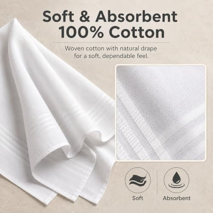 Perry Ellis 12 Pack Handkerchief (100% Cotton White with Satin Border, 16" x 16")